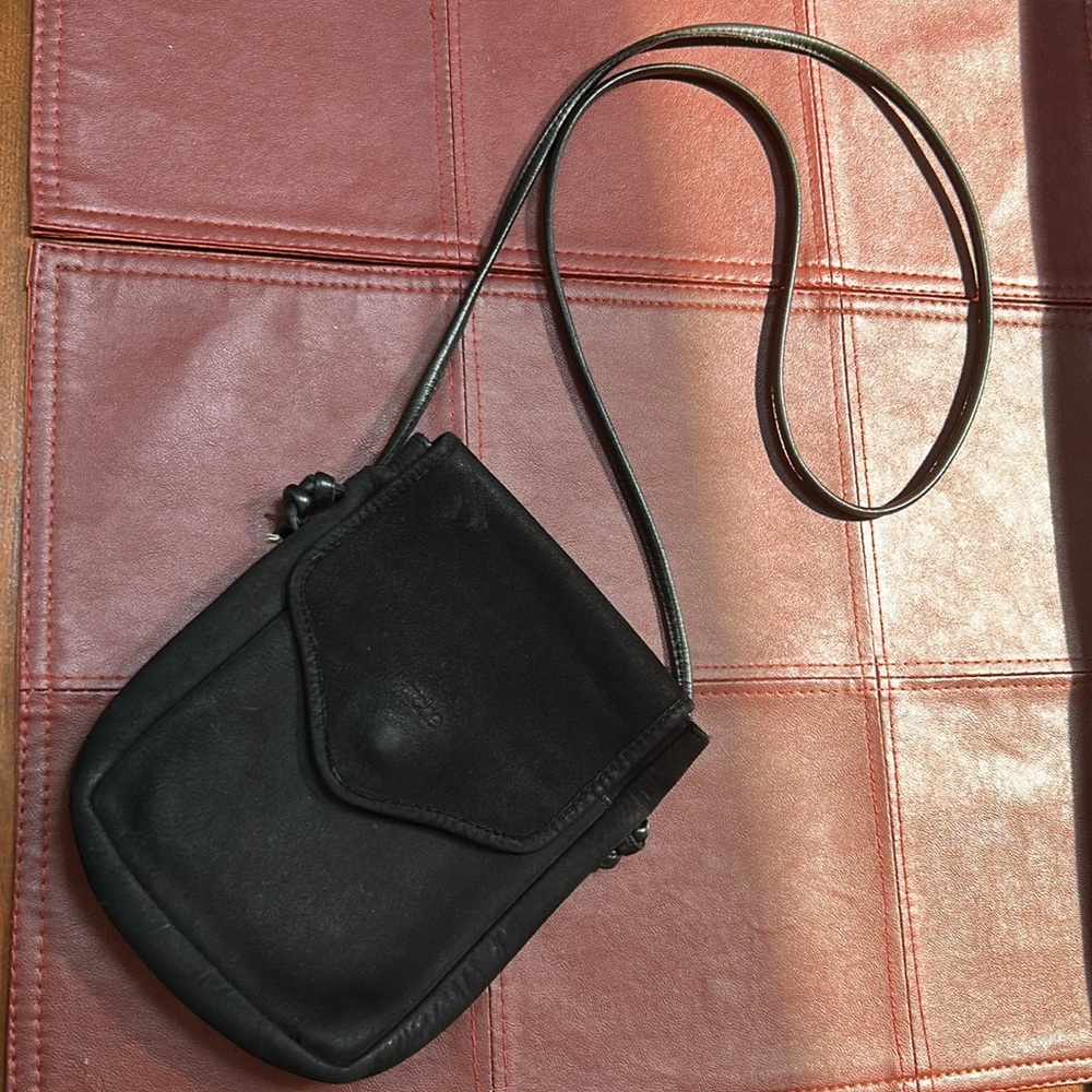 Arche Black Suede/Leather Crossbody Handbag FRANCE. Shoulder strap. Modern.Slim.